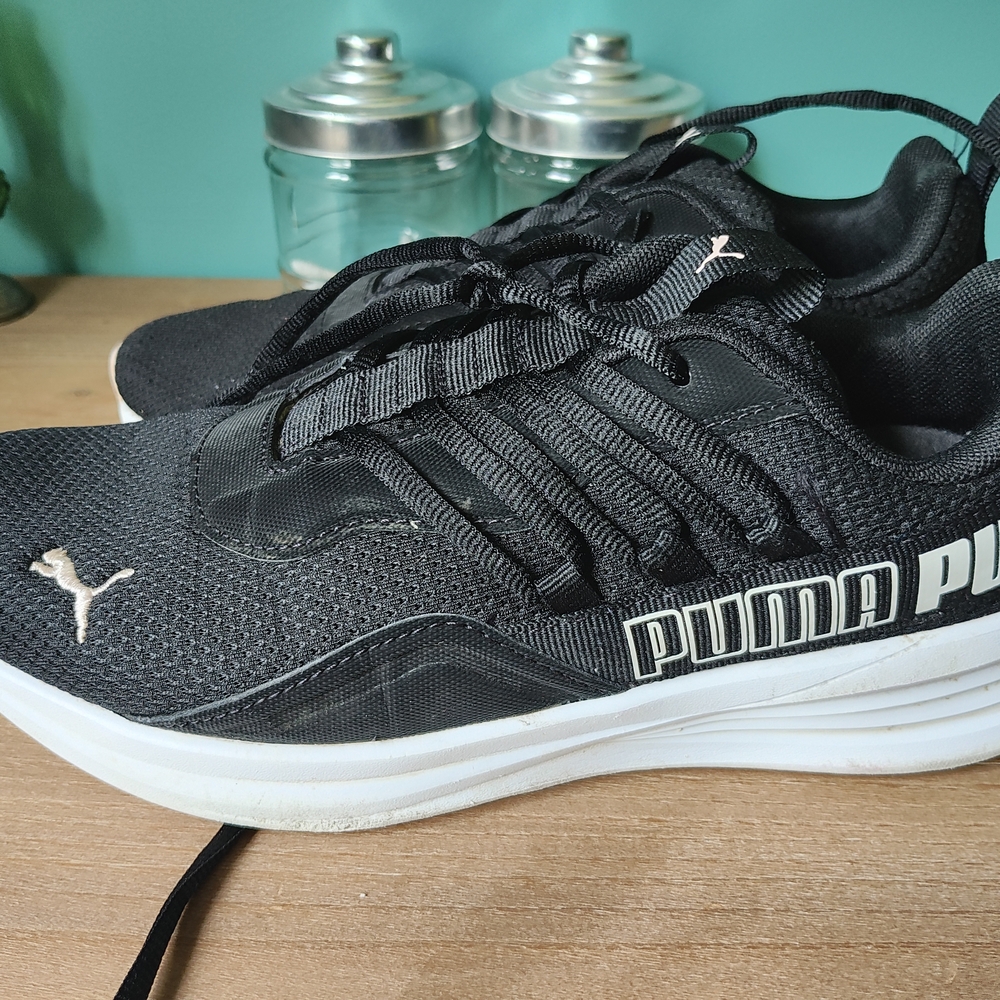 Puma Black and White Athletic Shoes with Breathable Mesh